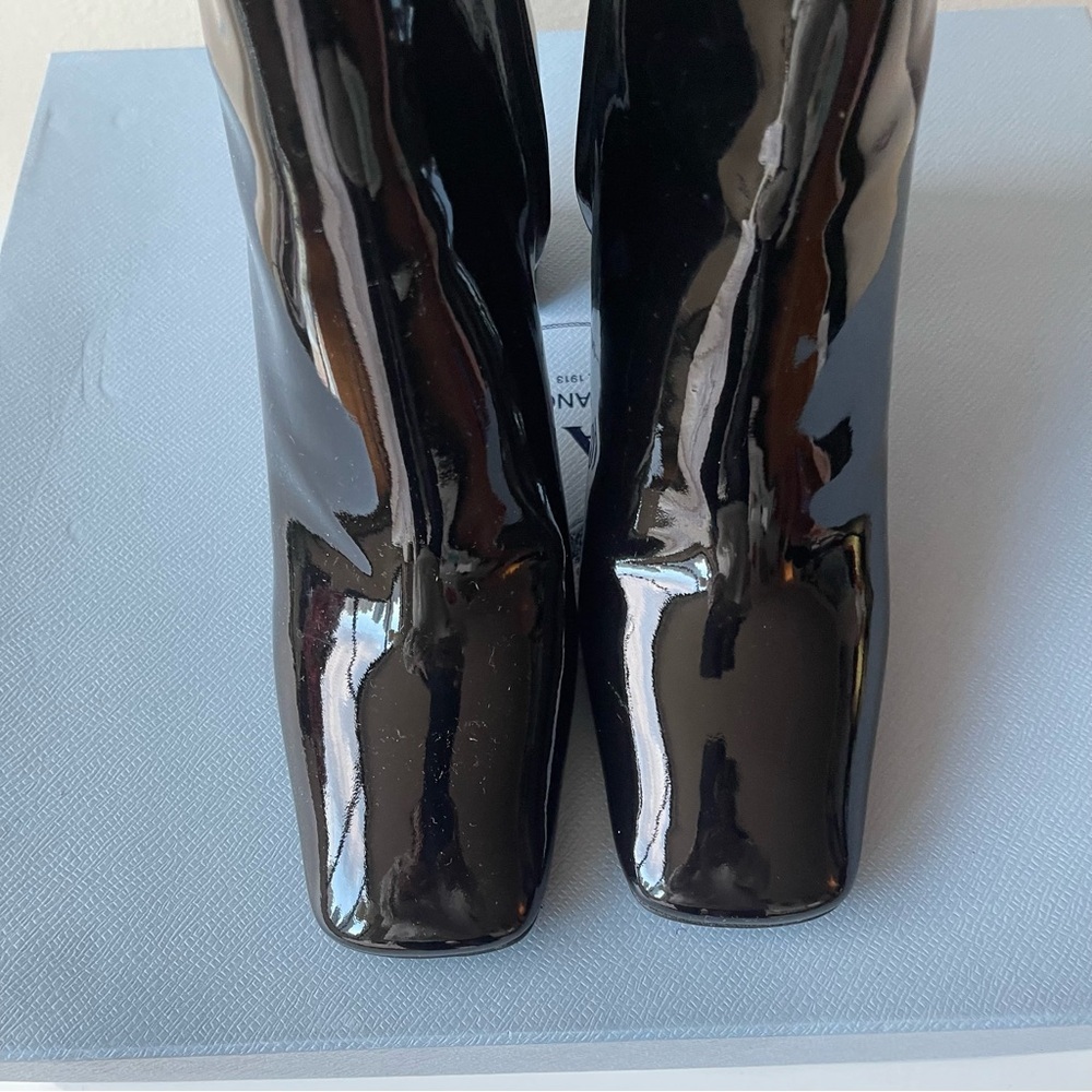 PRADA Square Toe Ankle Boots in Black Patent size 6.5 - Picture 9 of 13